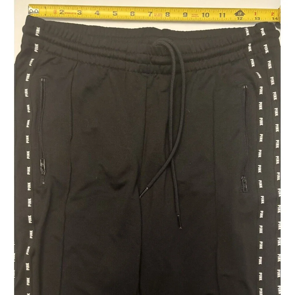 Pink Victoria Secret Tapered Track Pocketed Sweatpants Black Sz M Side Zippers